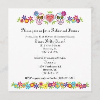 sugar skulls and flowers wedding invitation