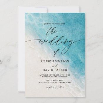 summer blue ocean beach wedding invitations