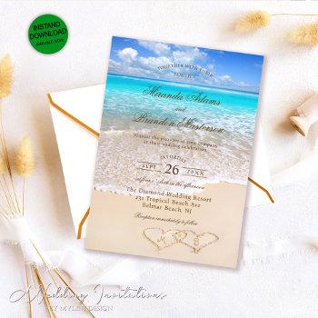 summer blue ocean waves tropical beach wedding invitation