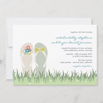 summer garden grass flowers flip flops wedding invitation