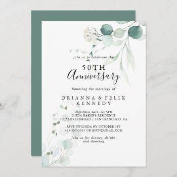 summer green eucalyptus 50th wedding anniversary invitation