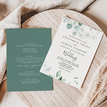 summer green eucalyptus front & back wedding invitation