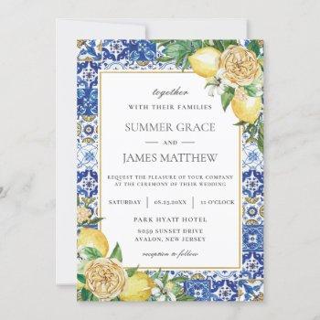 summer lemon floral greenery destination wedding   invitation