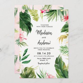 summer tropical leaves wedding invitation card
