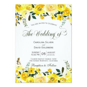 Small Summer Yellow Rose Floral Hand Lettered Wedding Front View