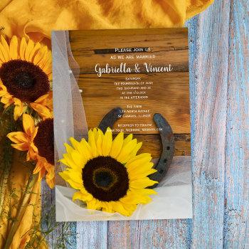 sunflower and horseshoe country western wedding  invitation