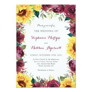 Small Sunflower Burgundy Floral Border Fall Wedding Front View