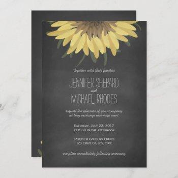 sunflower chalkboard rustic wedding invitation