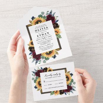 sunflower country rustic elegant fall wedding rsvp all in one invitation