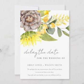 sunflower eucalyptus  flora wedding delay the date invitation