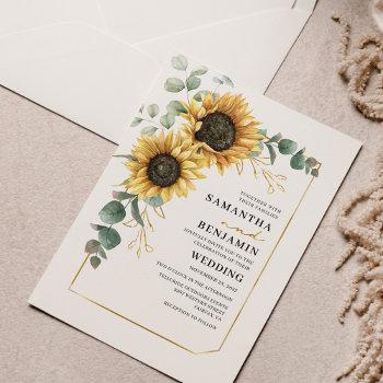 sunflower eucalyptus floral botanical wedding invitation