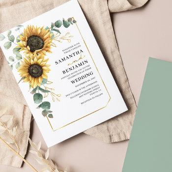 sunflower eucalyptus floral greenery wedding invitation