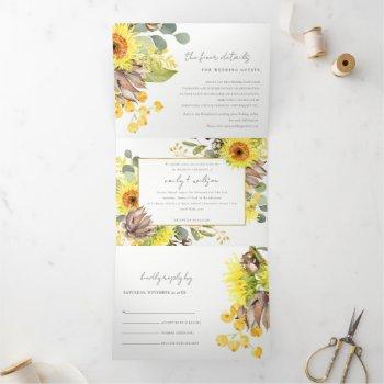 Small Sunflower Eucalyptus Watercolor Floral Wedding Tri-fold Front View