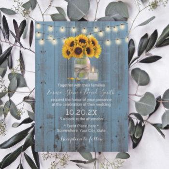 Small Sunflower Floral Jar Dusty Blue Barn Wood Wedding Front View