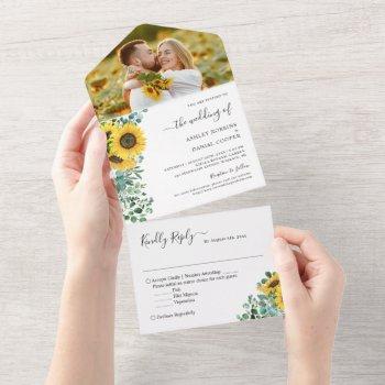 sunflower greenery eucalyptus wedding photo all in one invitation