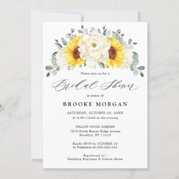 sunflower ivory peony pastel floral bridal shower invitation