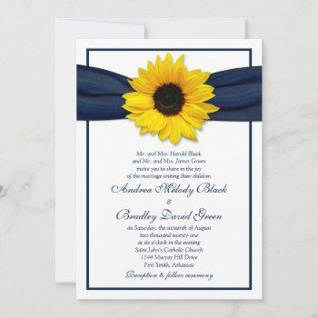Small Sunflower Navy Blue Ribbon Wedding Front View