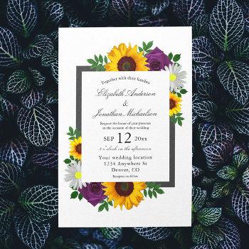 sunflower rose daisy autumn floral wedding invitation