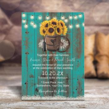 Small Sunflower Teal Barn Wood Barrel Rustic Wedding Front View