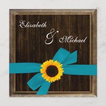 Small Sunflower Turquoise Ribbon Barn Wood Frame Wedding Front View