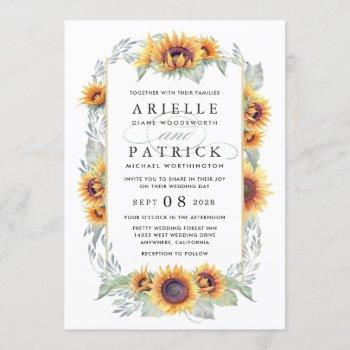 sunflower vintage watercolor wedding invitations