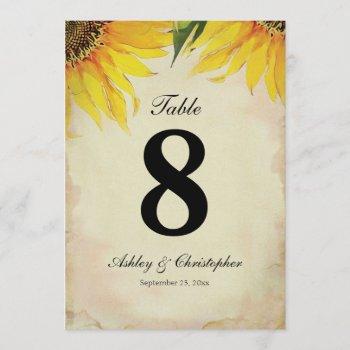 Small Sunflower Wedding Reception Table Number Eight Front View