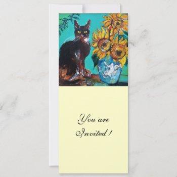 Small Sunflowers And Black Cat In Blue Teal Summer Party Front View