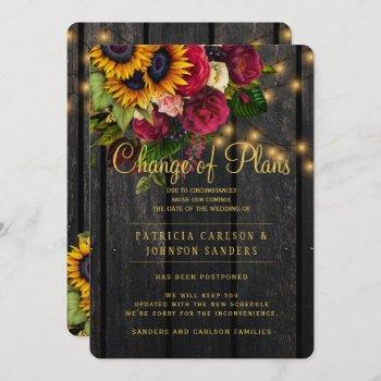 sunflowers and roses fall wedding change of plans invitation