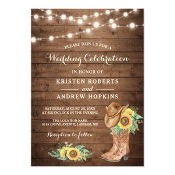 Small Sunflowers Boots String Lights Western Wedding Front View