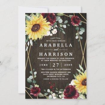 Small Sunflowers Burgundy Roses Rustic Geometric Wedding Front View