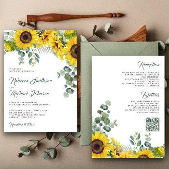 sunflowers eucalyptus all in one qr code wedding invitation