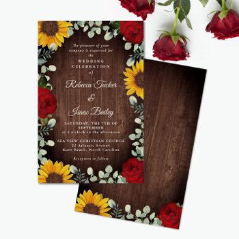 Small Sunflowers Eucalyptus Red Rose Wood Budget Wedding Front View