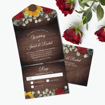 Small Sunflowers Eucalyptus Red Roses Rustic Wedding All In One Front View