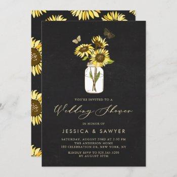 sunflowers in mason jar chalkboard wedding shower invitation