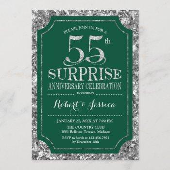 surprise 55th wedding anniversary - green silver invitation