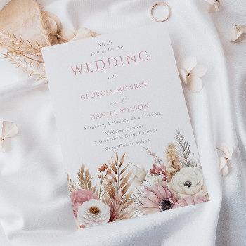 sweet blush boho flowers elegant wedding invitation
