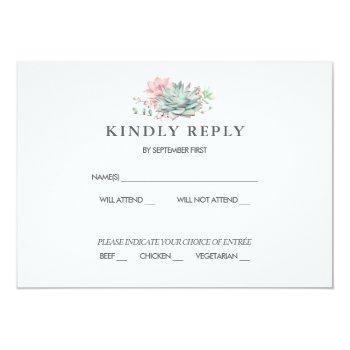 Small Sweet Succulent Pink Green Wedding Rsvp Front View