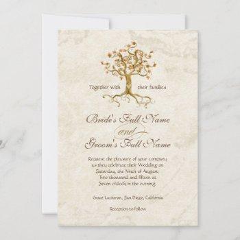 swirl tree roots antique parchment vintage wedding invitation