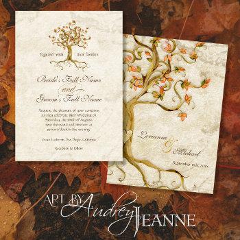 swirl tree roots antiqued parchment wedding invitation