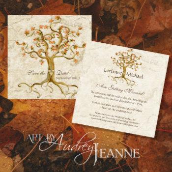 swirl tree roots antiqued parchment wedding save invitation