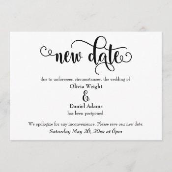 Small Swirling New Date Postponed Wedding Announcement Front View