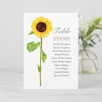 Small Tall Sunflower Single Wedding Table Seating Chart Front View