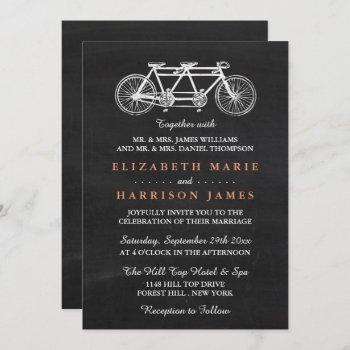 Small Tandem Bicycle On Chalkboard Wedding Front View