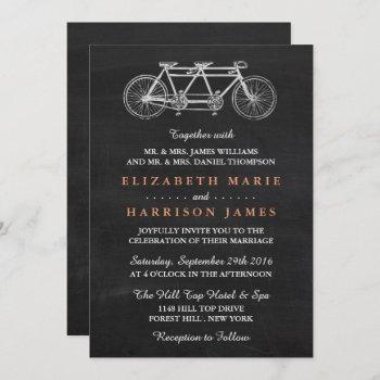 tandem bicycle on chalkboard wedding invitation