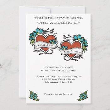 tattoed hearts tattoo graphic wedding invitation