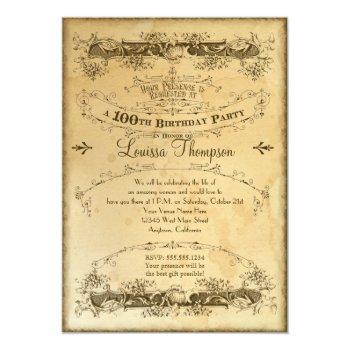 Small Tea Stained Vintage 100th Birthday Celebration Front View