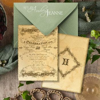tea stained vintage wedding 2 - invitation invite