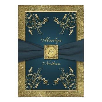 Small Teal And Gold Floral Monogram Wedding Front View
