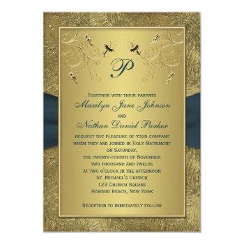 Small Teal And Gold Floral Monogram Wedding Back View