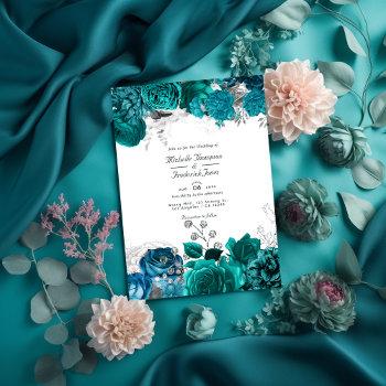 Small Teal And Silver Floral Wedding Qr Code Rsvp Front View